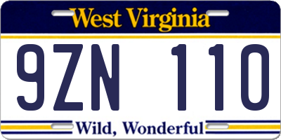 WV license plate 9ZN110