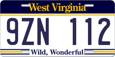 WV license plate 9ZN112