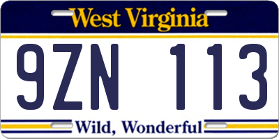 WV license plate 9ZN113