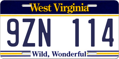 WV license plate 9ZN114