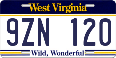 WV license plate 9ZN120