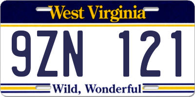 WV license plate 9ZN121