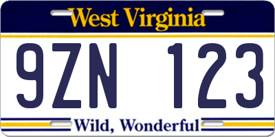 WV license plate 9ZN123