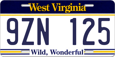 WV license plate 9ZN125