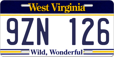 WV license plate 9ZN126