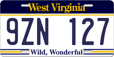WV license plate 9ZN127