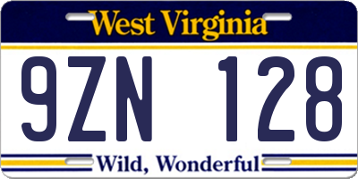 WV license plate 9ZN128