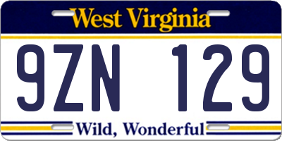 WV license plate 9ZN129