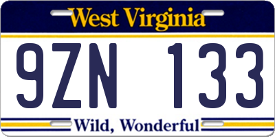 WV license plate 9ZN133