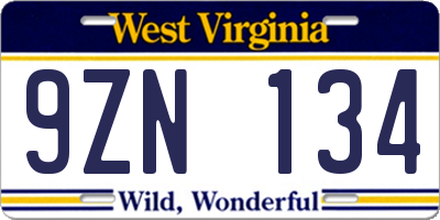 WV license plate 9ZN134