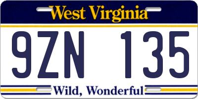 WV license plate 9ZN135