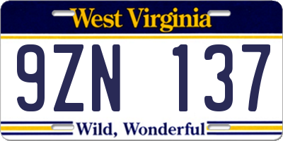 WV license plate 9ZN137