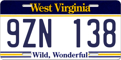 WV license plate 9ZN138