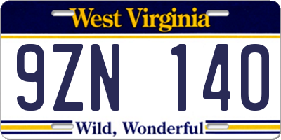 WV license plate 9ZN140