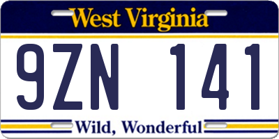 WV license plate 9ZN141