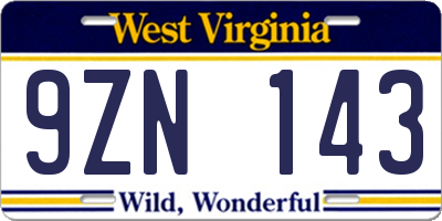 WV license plate 9ZN143