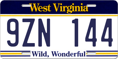 WV license plate 9ZN144