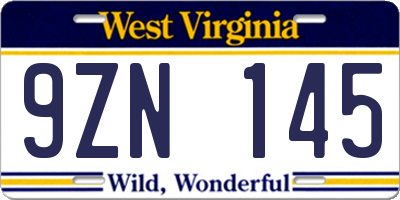 WV license plate 9ZN145