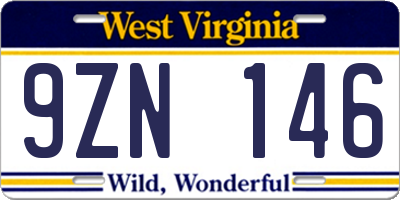 WV license plate 9ZN146