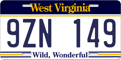 WV license plate 9ZN149