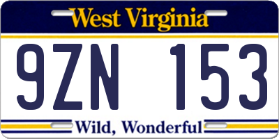 WV license plate 9ZN153
