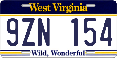 WV license plate 9ZN154