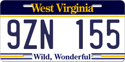 WV license plate 9ZN155
