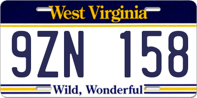 WV license plate 9ZN158