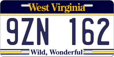 WV license plate 9ZN162