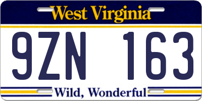 WV license plate 9ZN163
