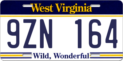 WV license plate 9ZN164