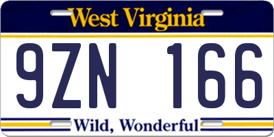 WV license plate 9ZN166