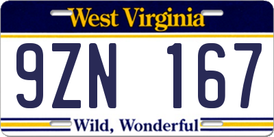 WV license plate 9ZN167