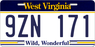 WV license plate 9ZN171