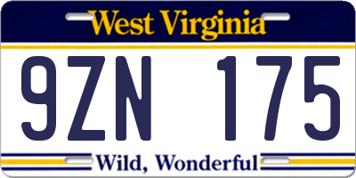 WV license plate 9ZN175