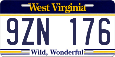 WV license plate 9ZN176