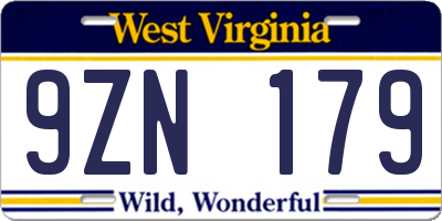 WV license plate 9ZN179