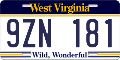 WV license plate 9ZN181
