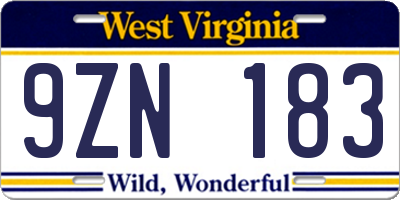 WV license plate 9ZN183