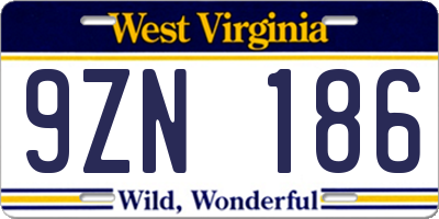 WV license plate 9ZN186