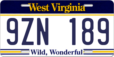 WV license plate 9ZN189