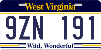 WV license plate 9ZN191