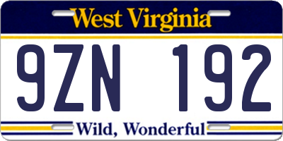 WV license plate 9ZN192