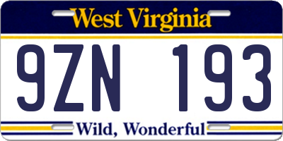WV license plate 9ZN193