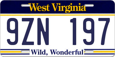 WV license plate 9ZN197