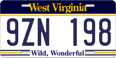 WV license plate 9ZN198