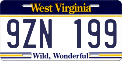 WV license plate 9ZN199