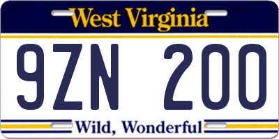 WV license plate 9ZN200