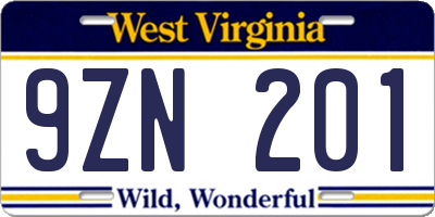 WV license plate 9ZN201