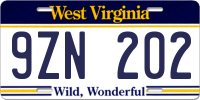 WV license plate 9ZN202